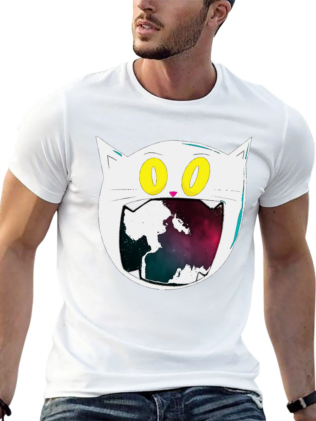 Cosmic Cat Graphic Tee - Black Cotton Blend