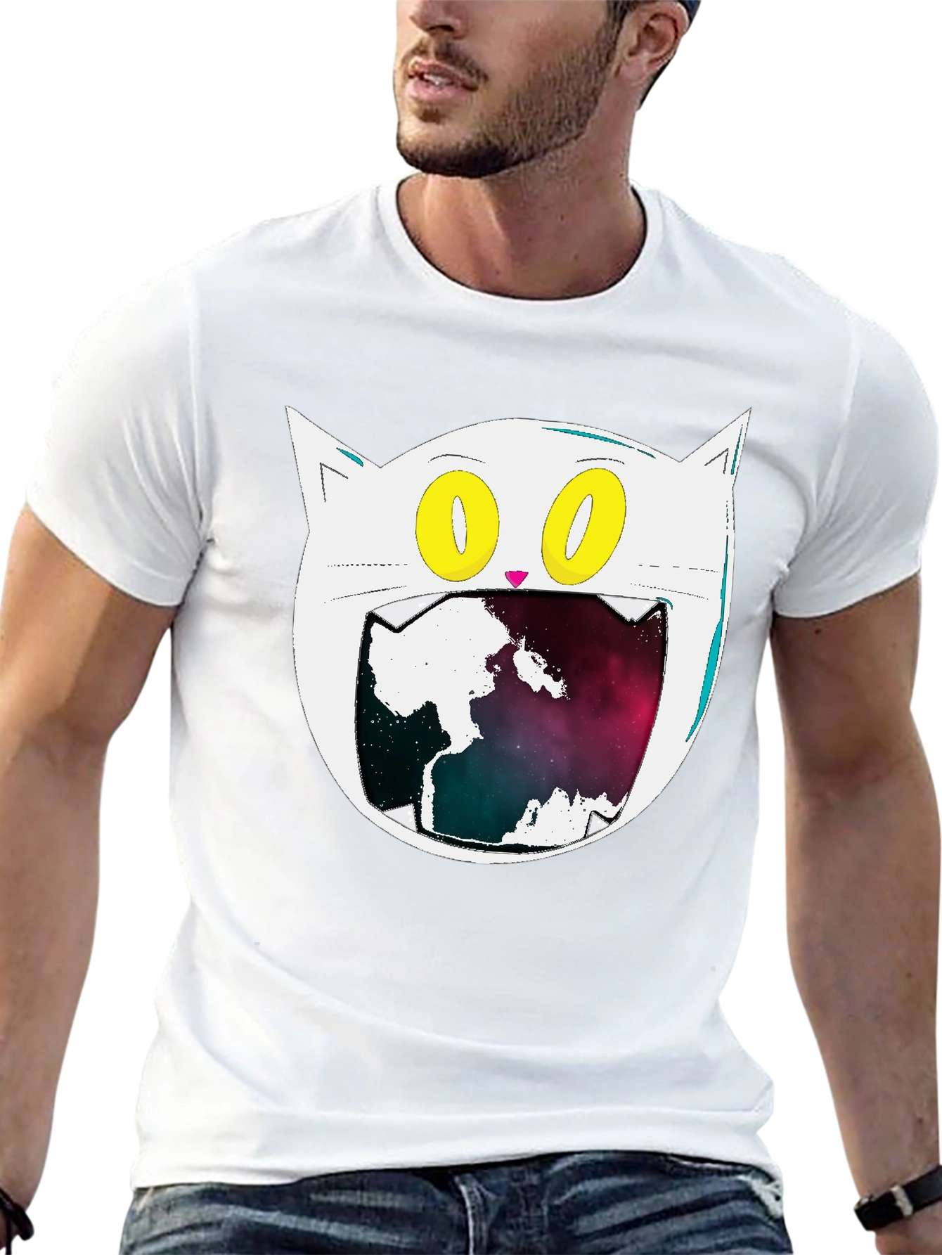 Cosmic Cat Graphic Tee - Black Cotton Blend