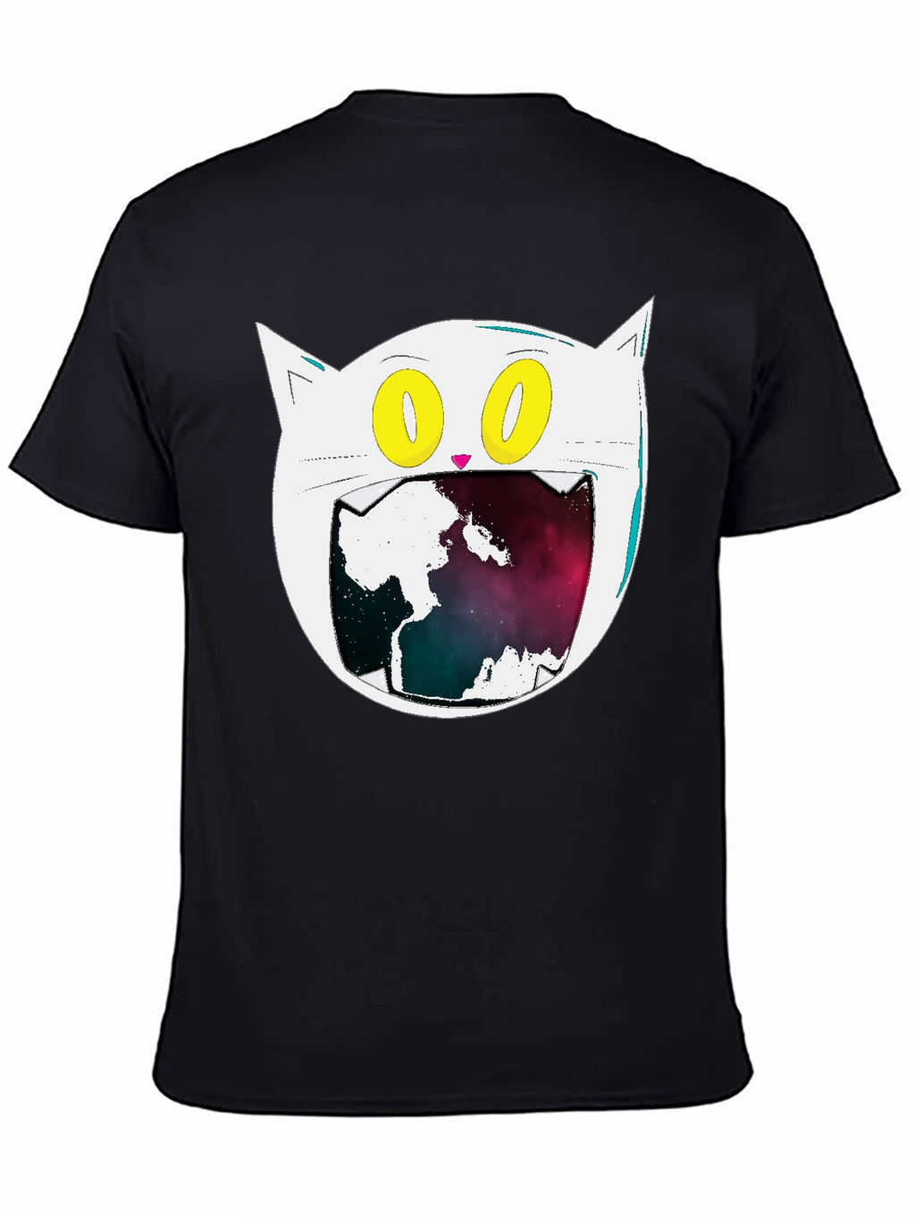 Cosmic Cat Graphic Tee - Black Cotton Blend