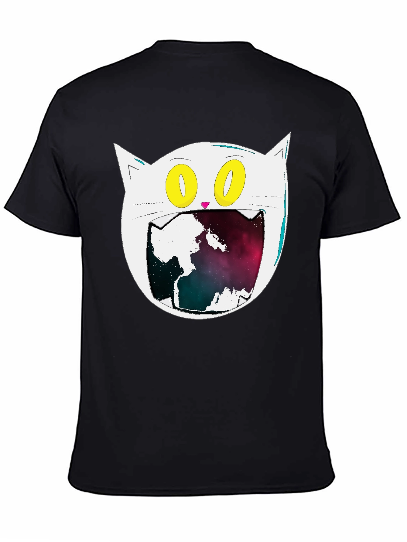 Cosmic Cat Graphic Tee - Black Cotton Blend