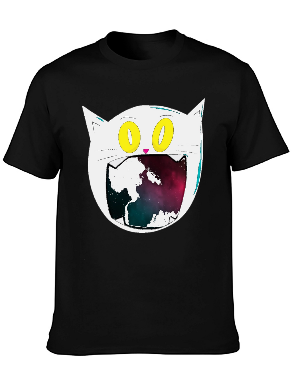 Cosmic Cat Graphic Tee - Black Cotton Blend
