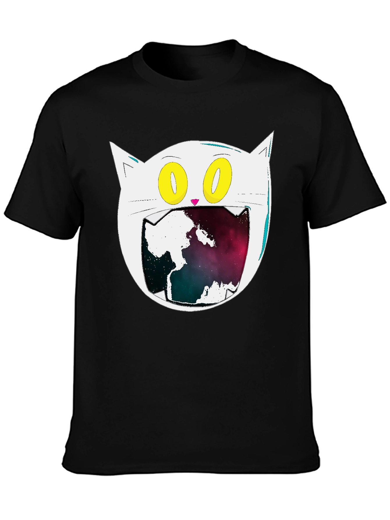 Cosmic Cat Graphic Tee - Black Cotton Blend