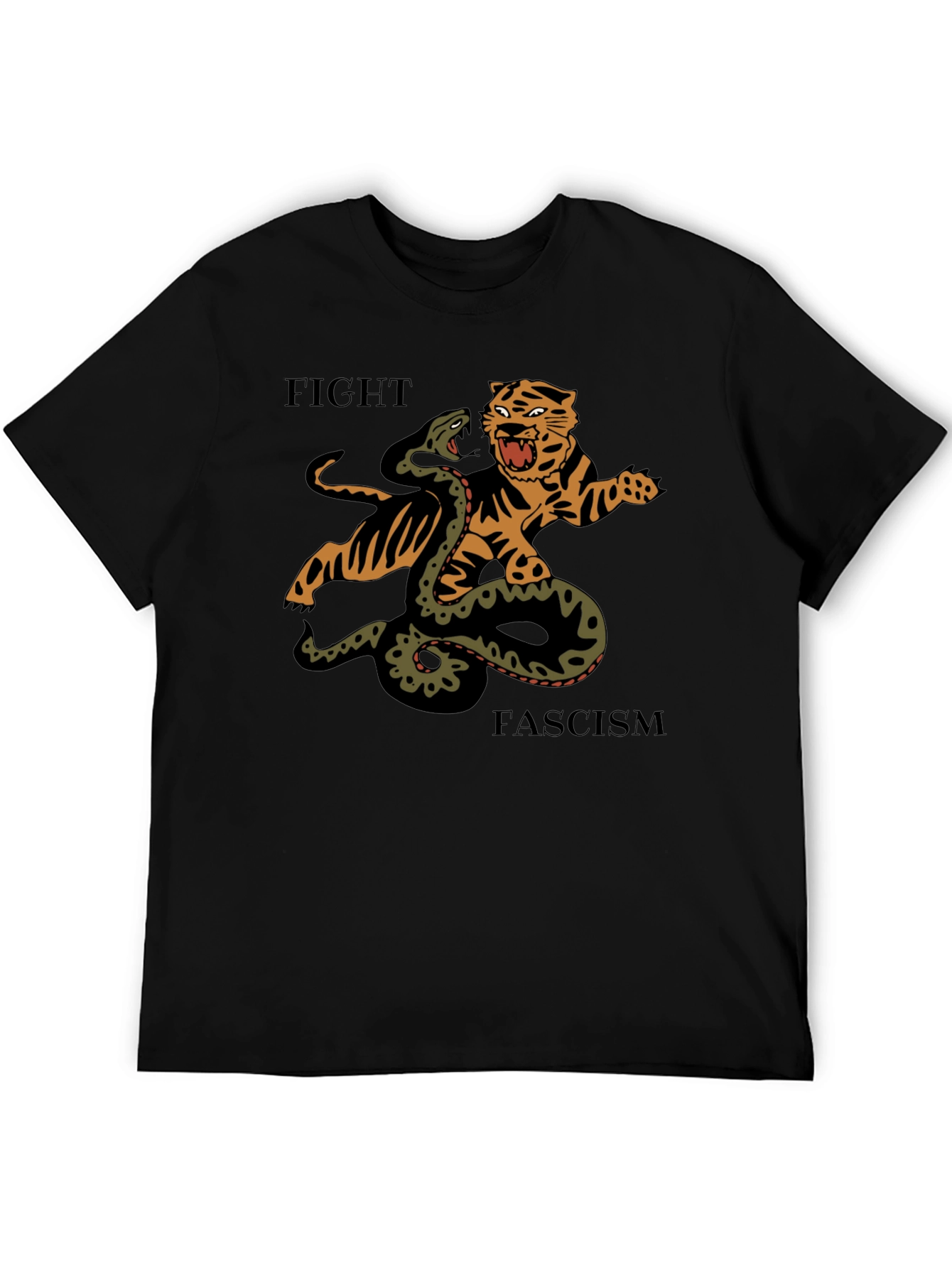 Fight Fascism Tiger vs Snake Graphic T-Shirt