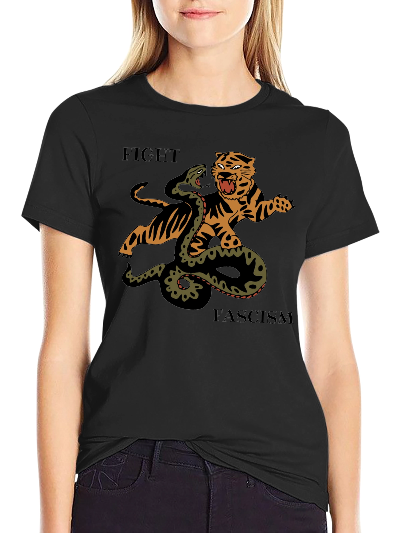 Fight Fascism Tiger vs Snake Graphic T-Shirt