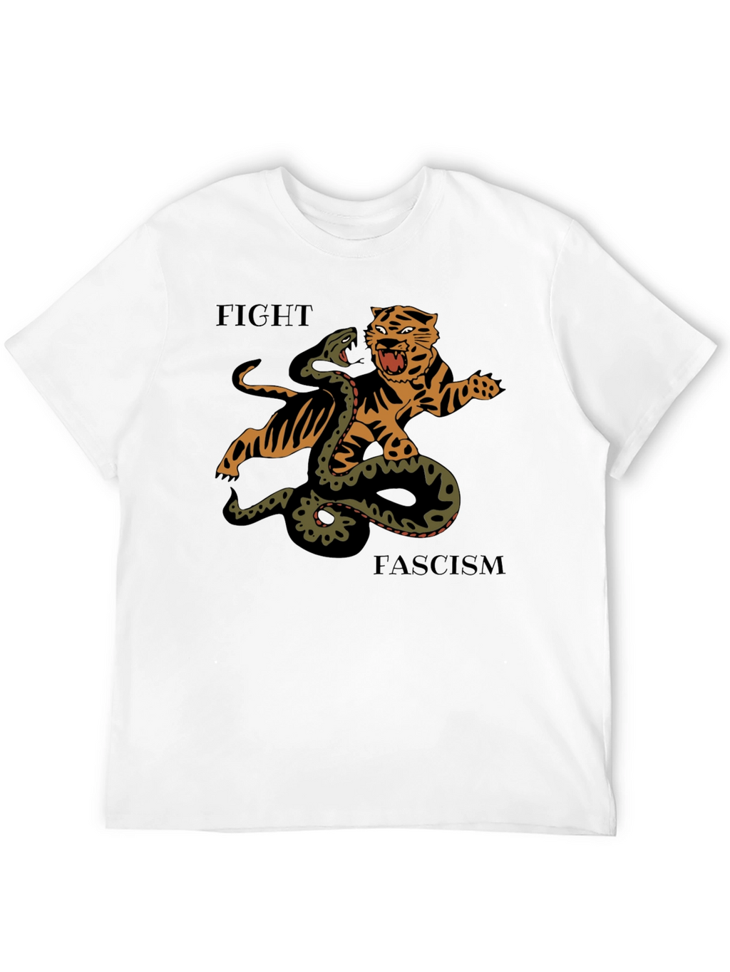 Fight Fascism Tiger vs Snake Graphic T-Shirt