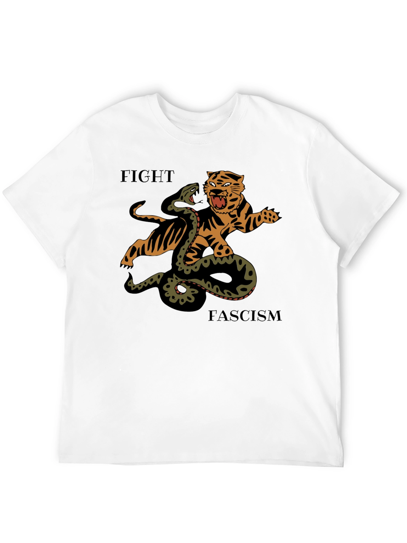 Fight Fascism Tiger vs Snake Graphic T-Shirt