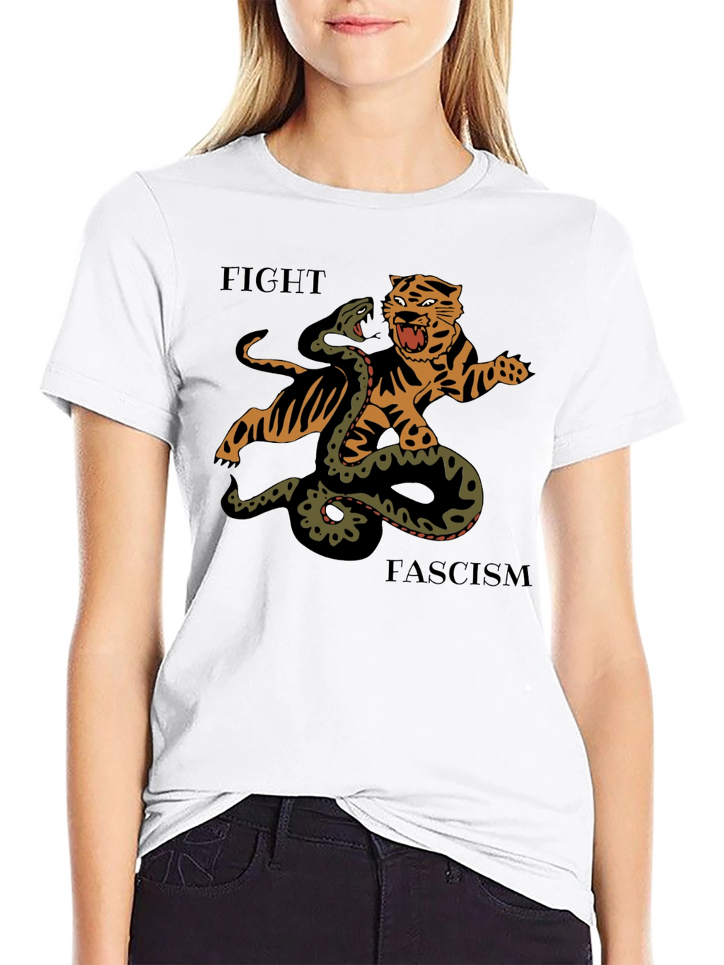 Fight Fascism Tiger vs Snake Graphic T-Shirt
