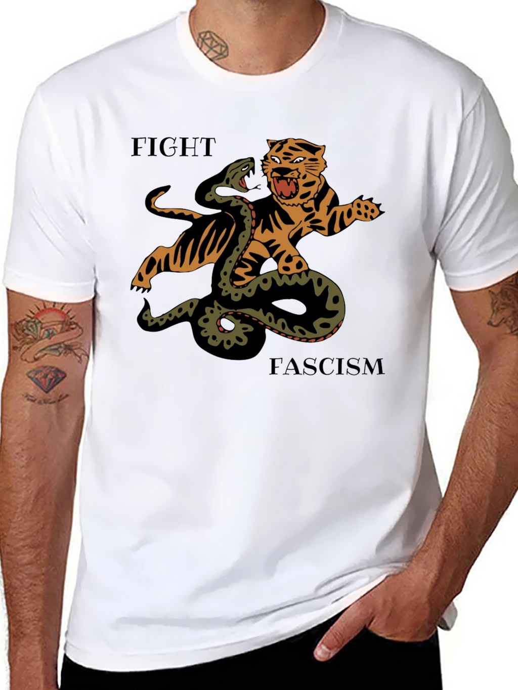 Fight Fascism Tiger vs Snake Graphic T-Shirt