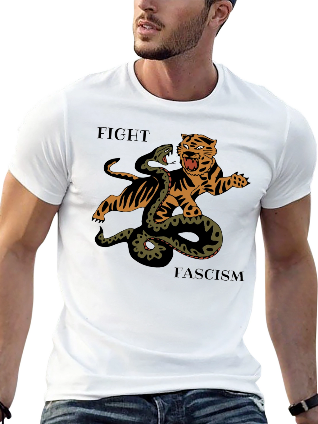 Fight Fascism Tiger vs Snake Graphic T-Shirt