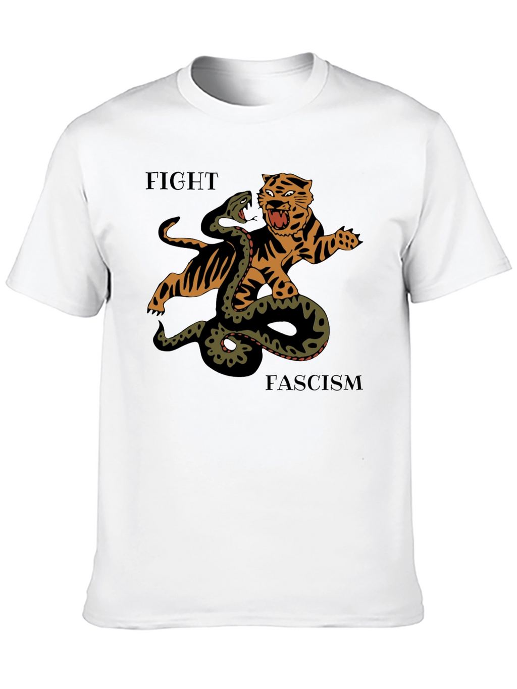 Fight Fascism Tiger vs Snake Graphic T-Shirt