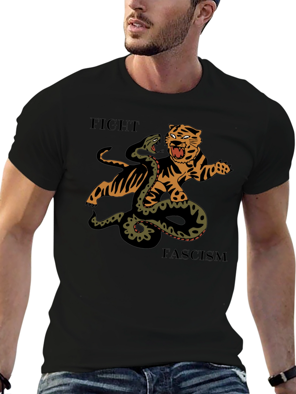 Fight Fascism Tiger vs Snake Graphic T-Shirt