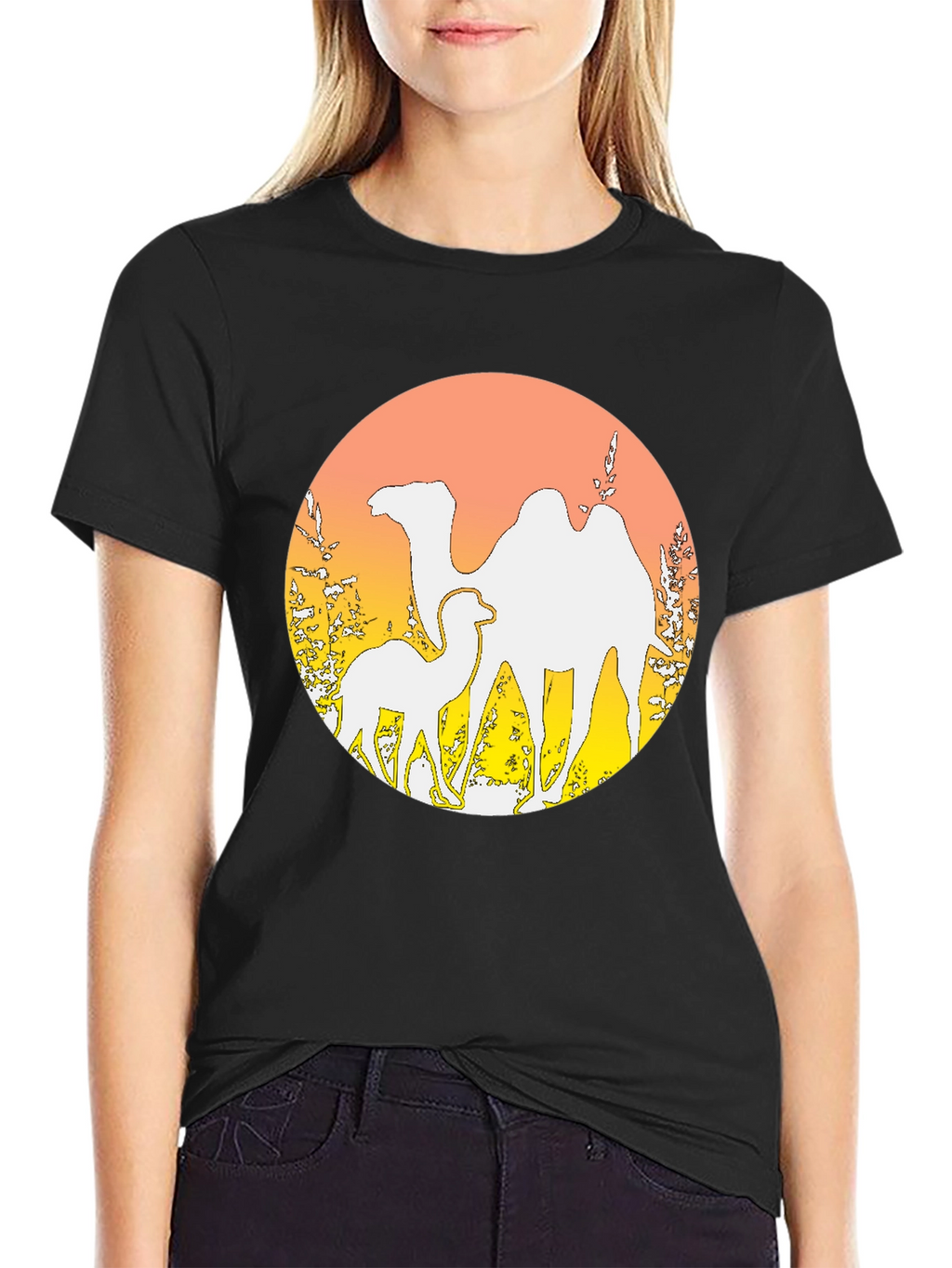 Camel Silhouette Graphic Tee - Desert Sunset