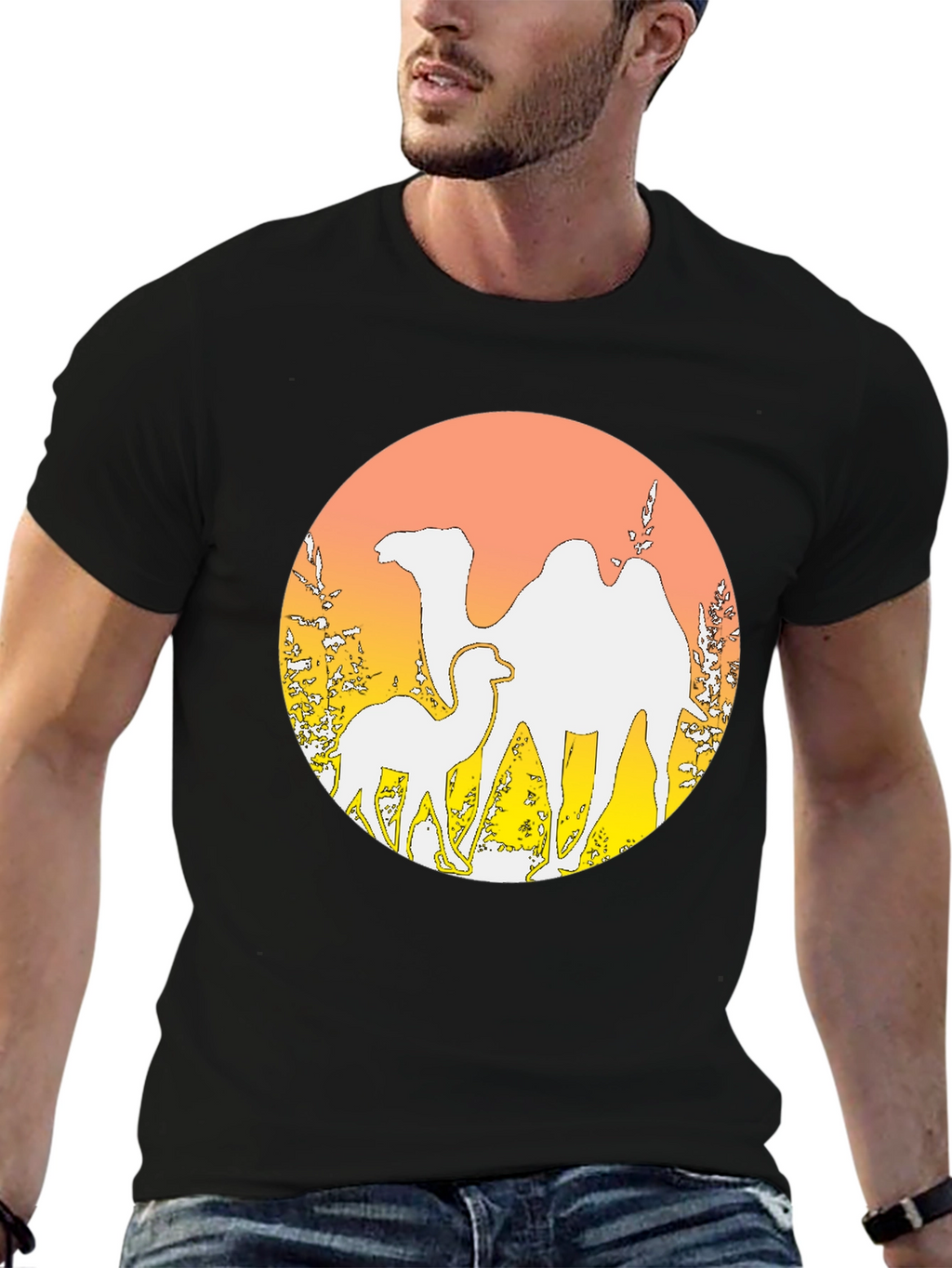 Camel Silhouette Graphic Tee - Desert Sunset