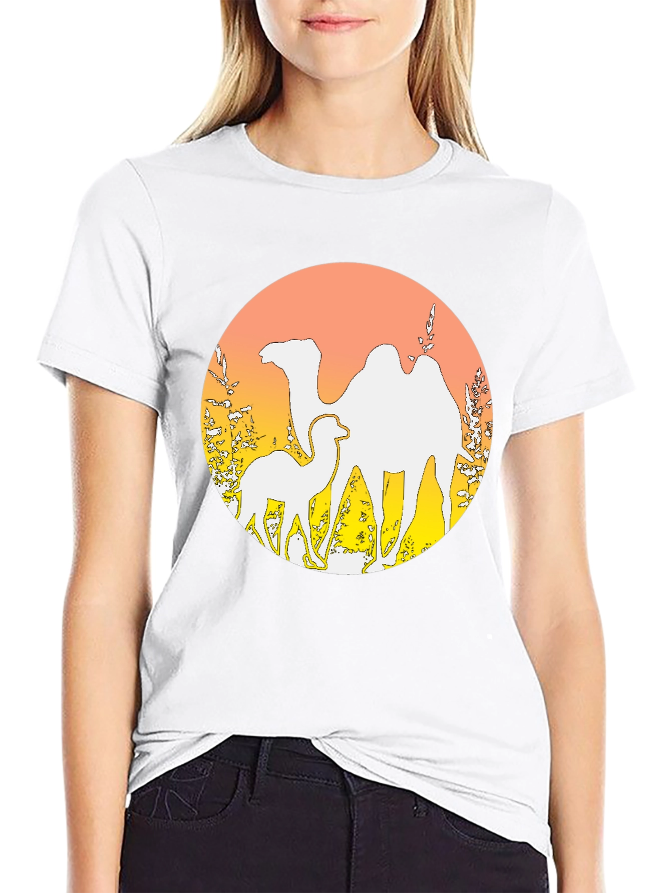 Camel Silhouette Graphic Tee - Desert Sunset