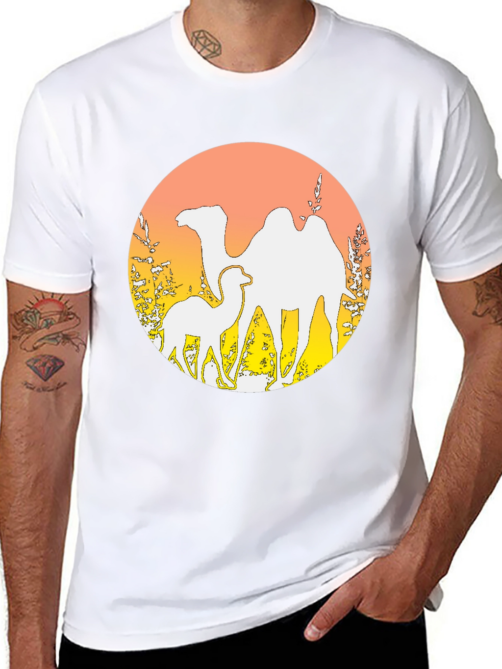Camel Silhouette Graphic Tee - Desert Sunset