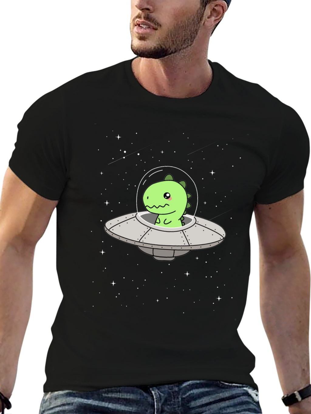 Dino UFO Black T-Shirt - Space Adventure