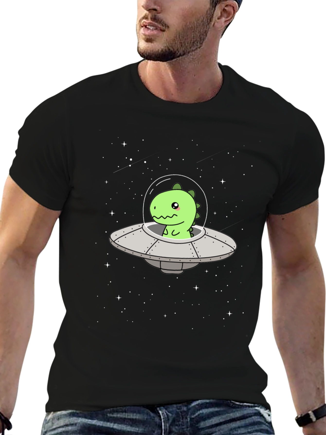Dino UFO Black T-Shirt - Space Adventure