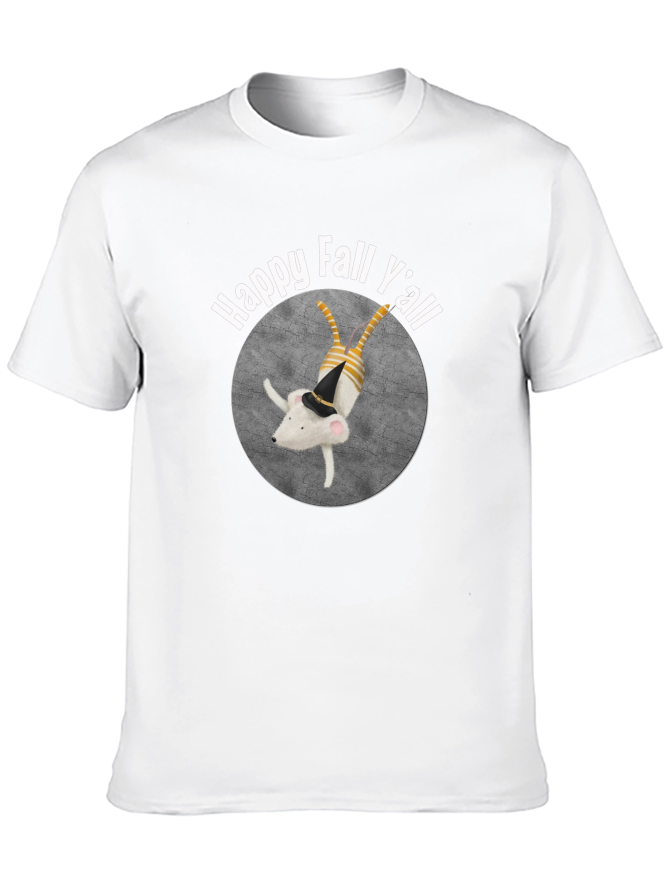Happy Fall Yall Black T-Shirt with Cute Mouse