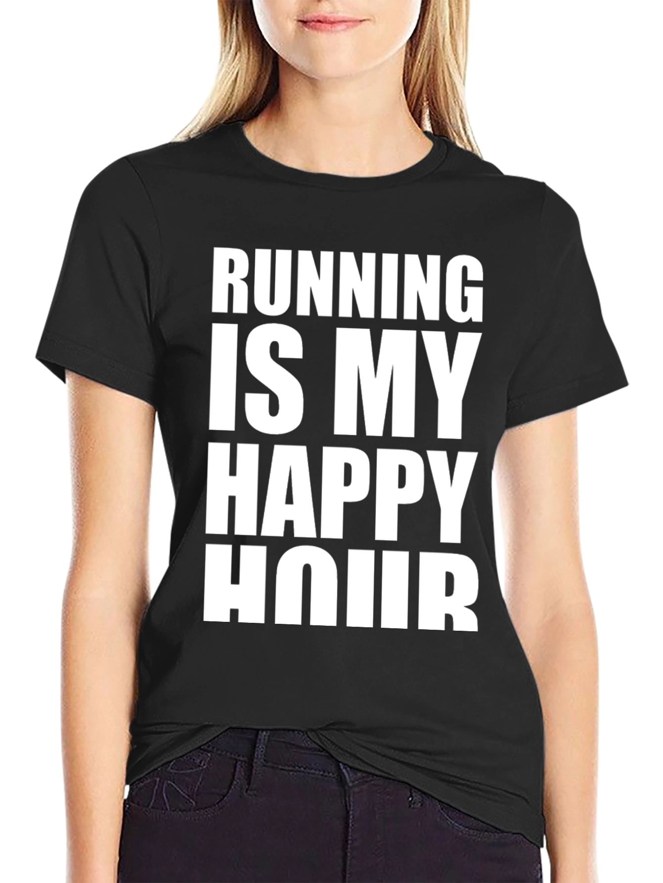 Running is My Happy Hour Black Graphic Tee