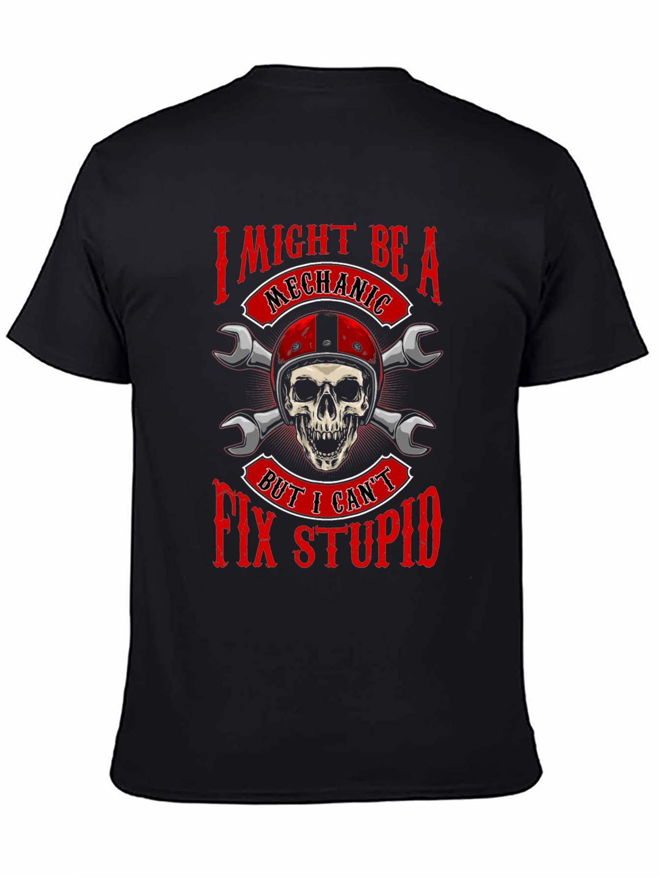 Mechanic Skull Graphic T-Shirt - Funny Slogan Tee
