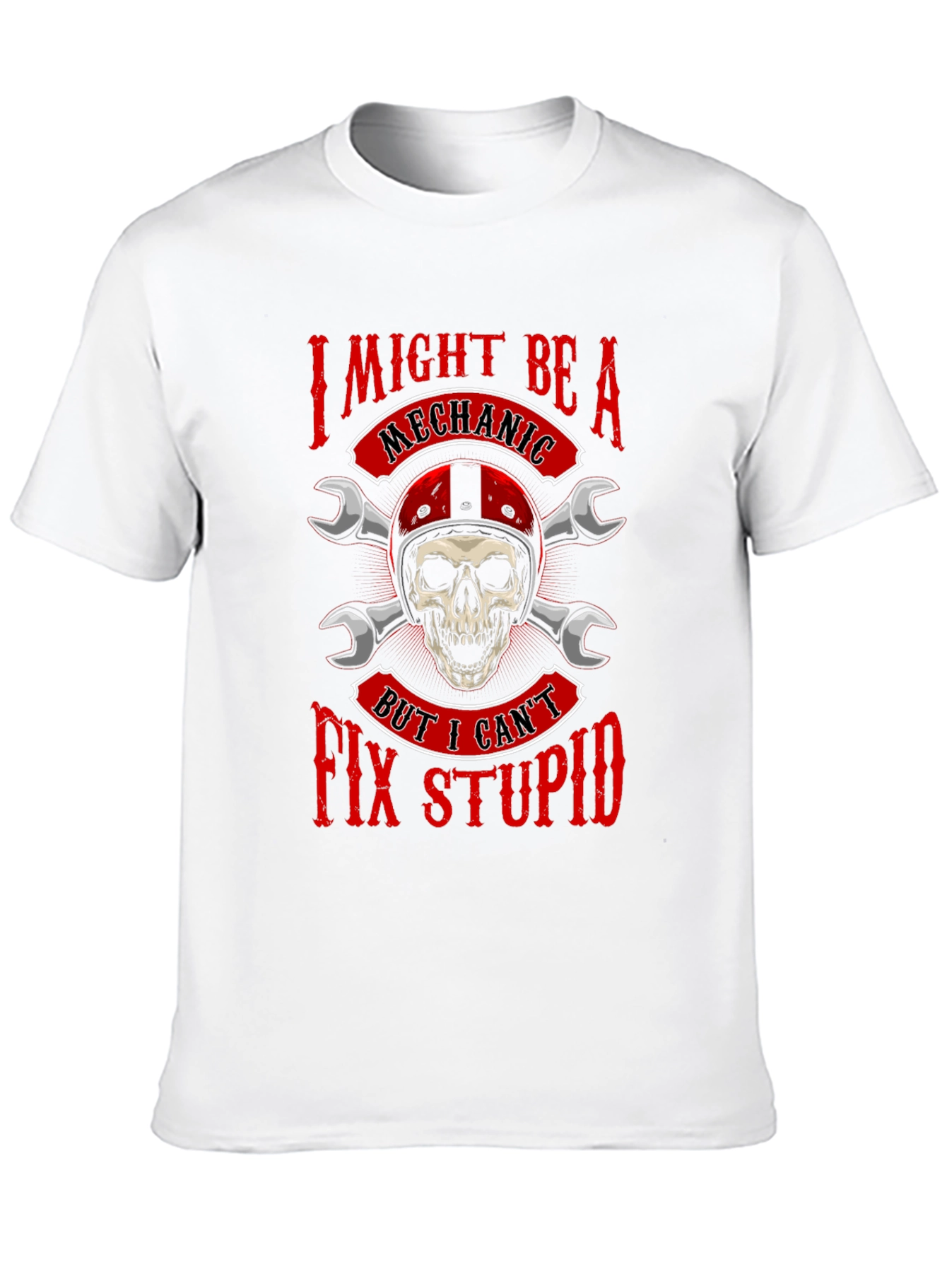 Mechanic Skull Graphic T-Shirt - Funny Slogan Tee