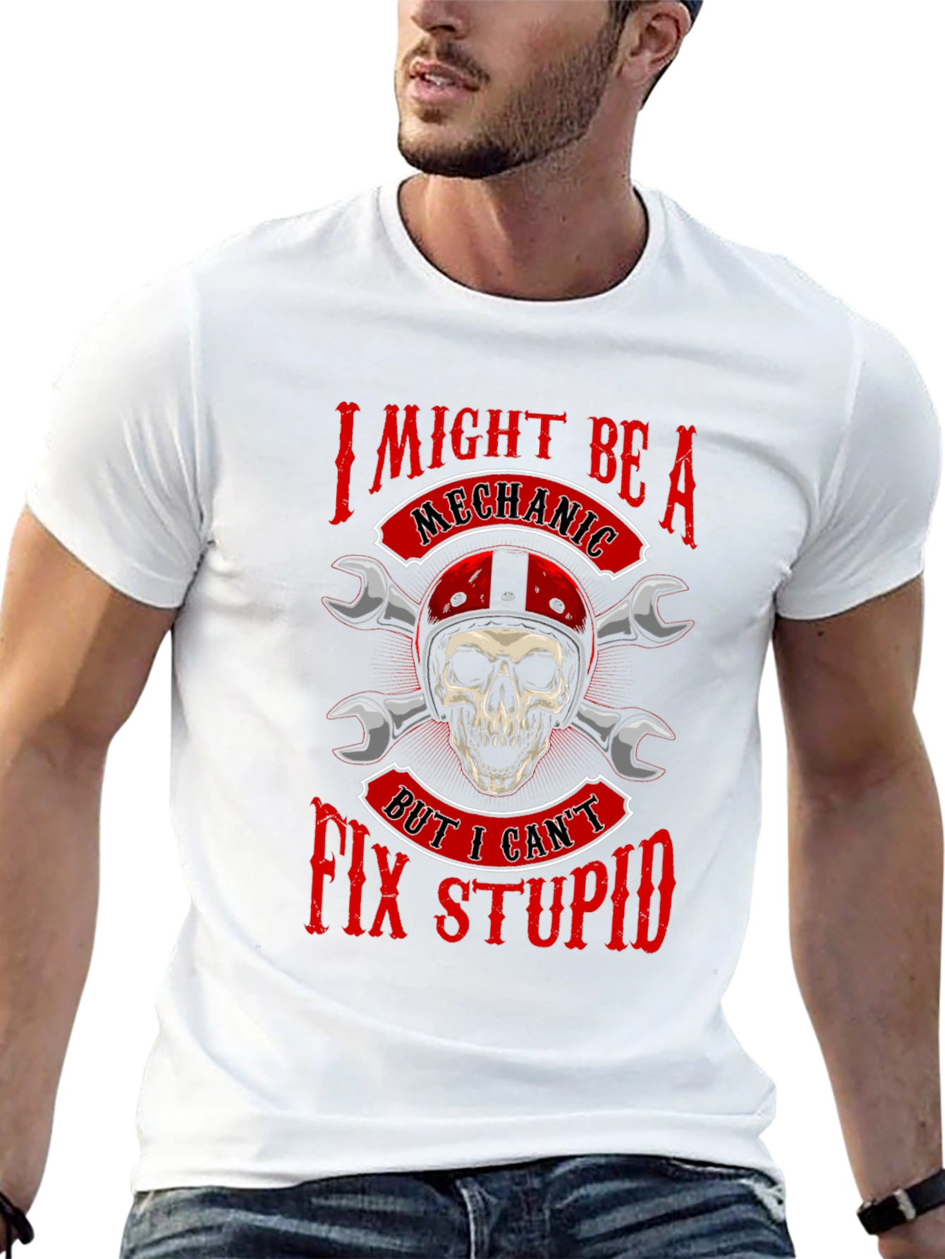 Mechanic Skull Graphic T-Shirt - Funny Slogan Tee