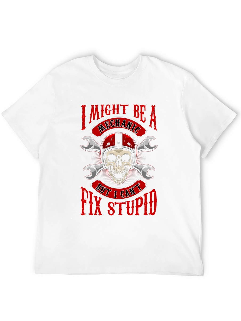 Mechanic Skull Graphic T-Shirt - Funny Slogan Tee