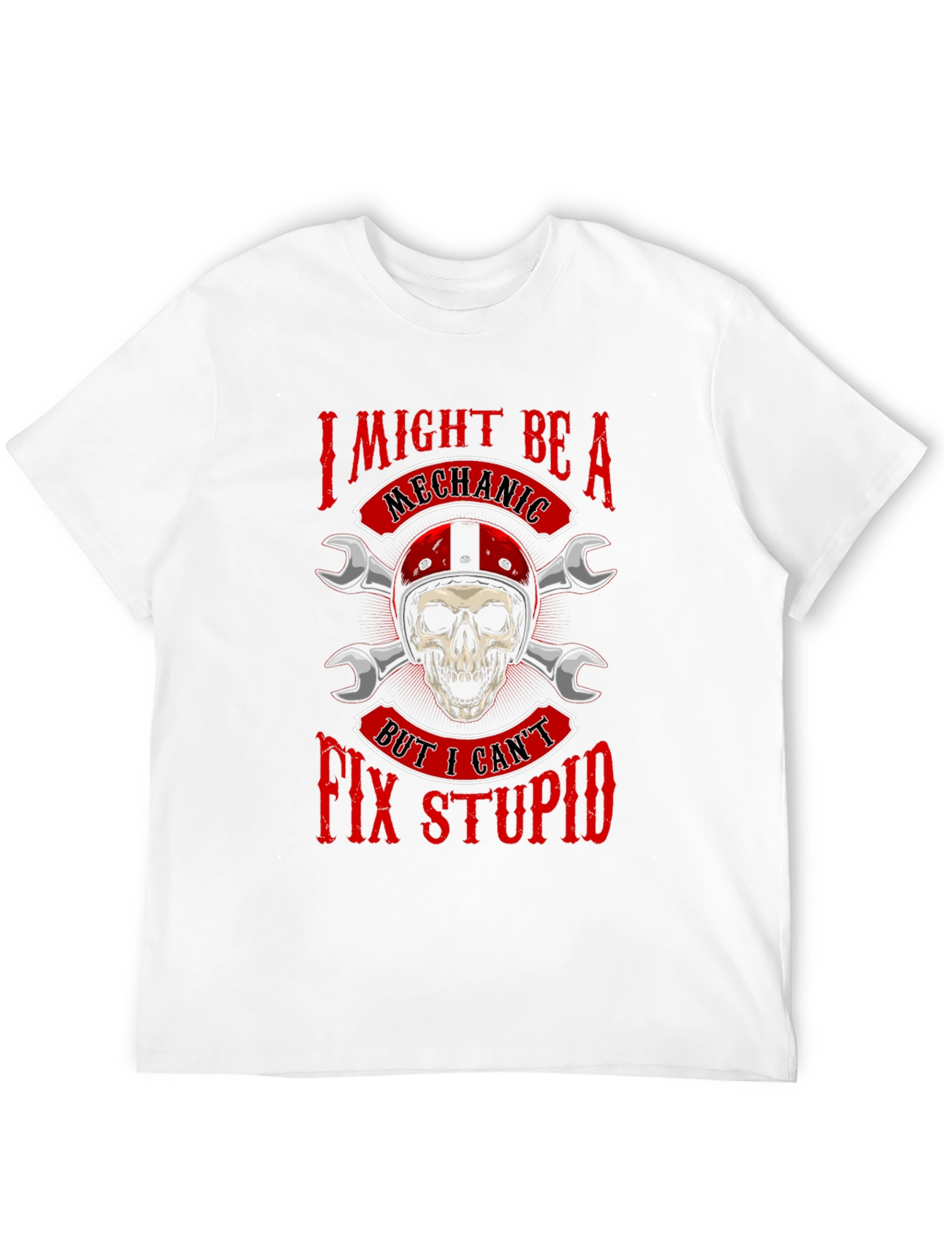 Mechanic Skull Graphic T-Shirt - Funny Slogan Tee