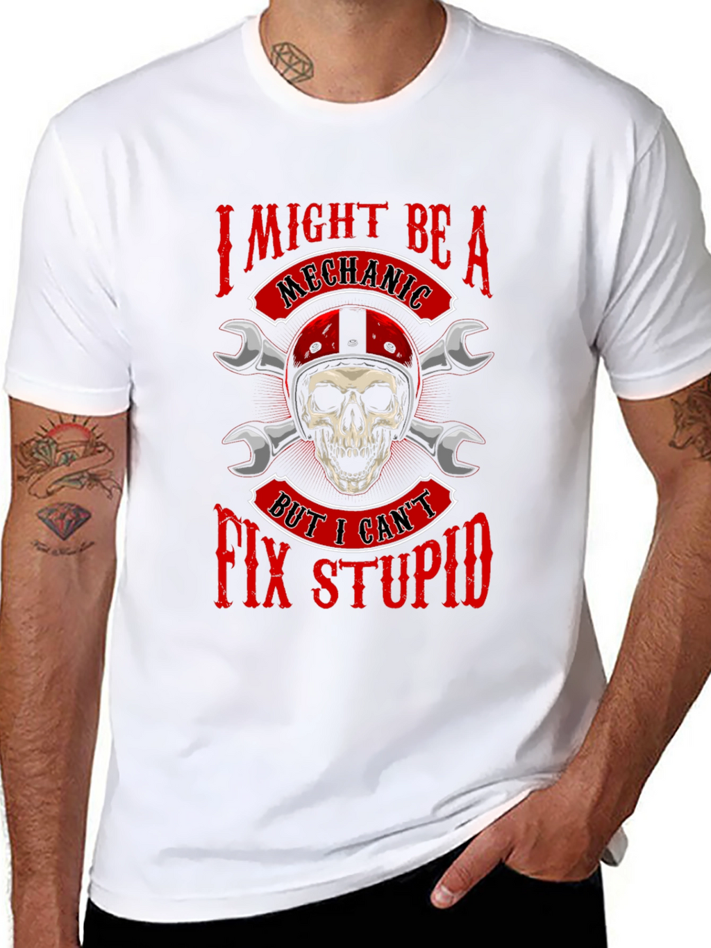 Mechanic Skull Graphic T-Shirt - Funny Slogan Tee