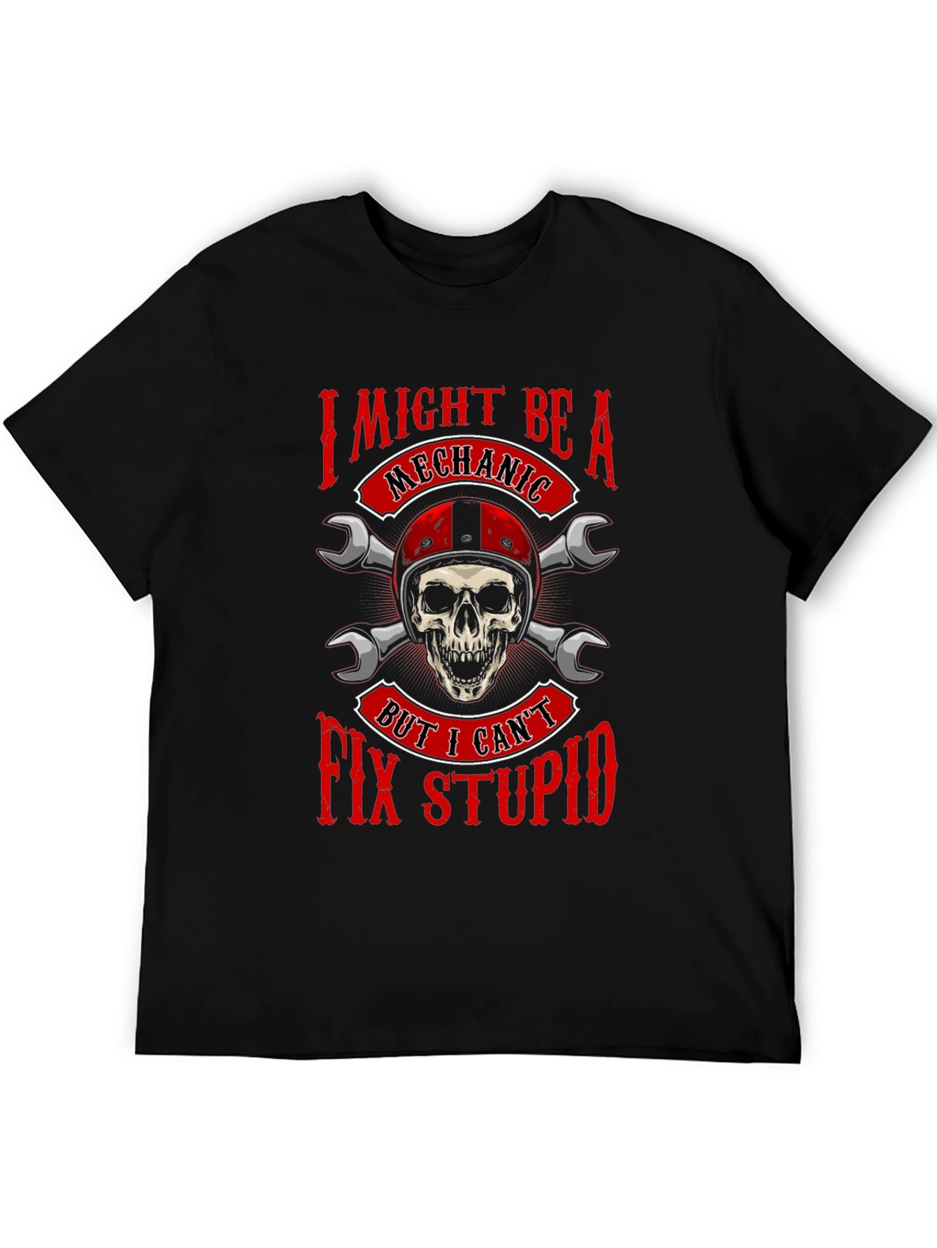 Mechanic Skull Graphic T-Shirt - Funny Slogan Tee