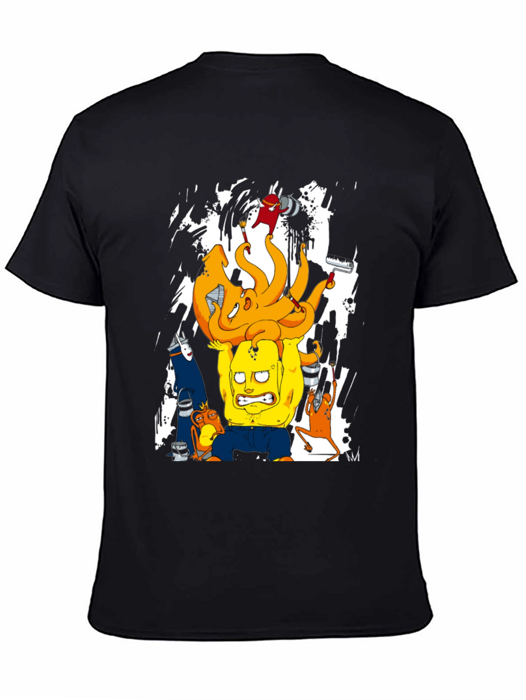Cartoon Graphic T-Shirt - Black Crew Neck Tee