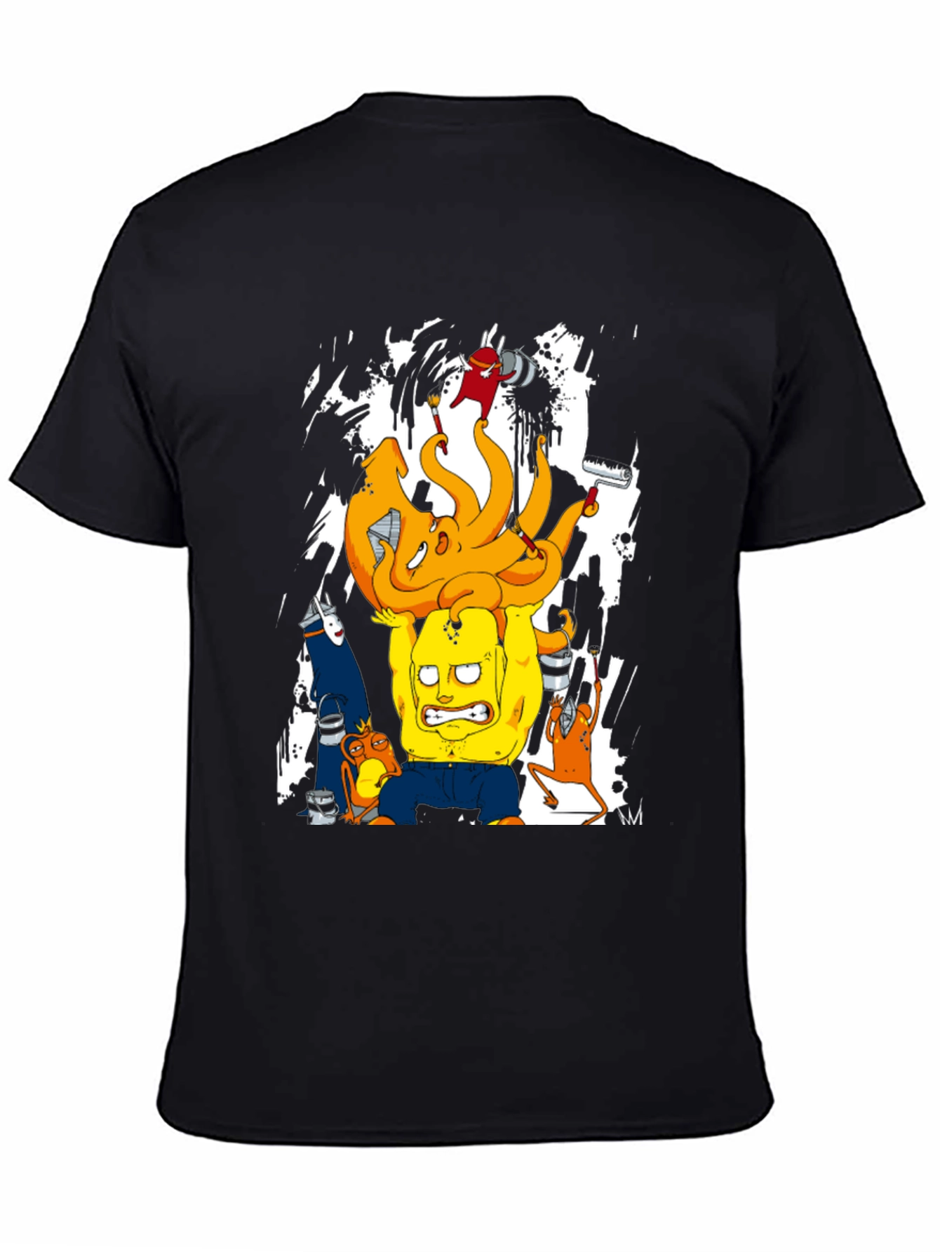 Cartoon Graphic T-Shirt - Black Crew Neck Tee