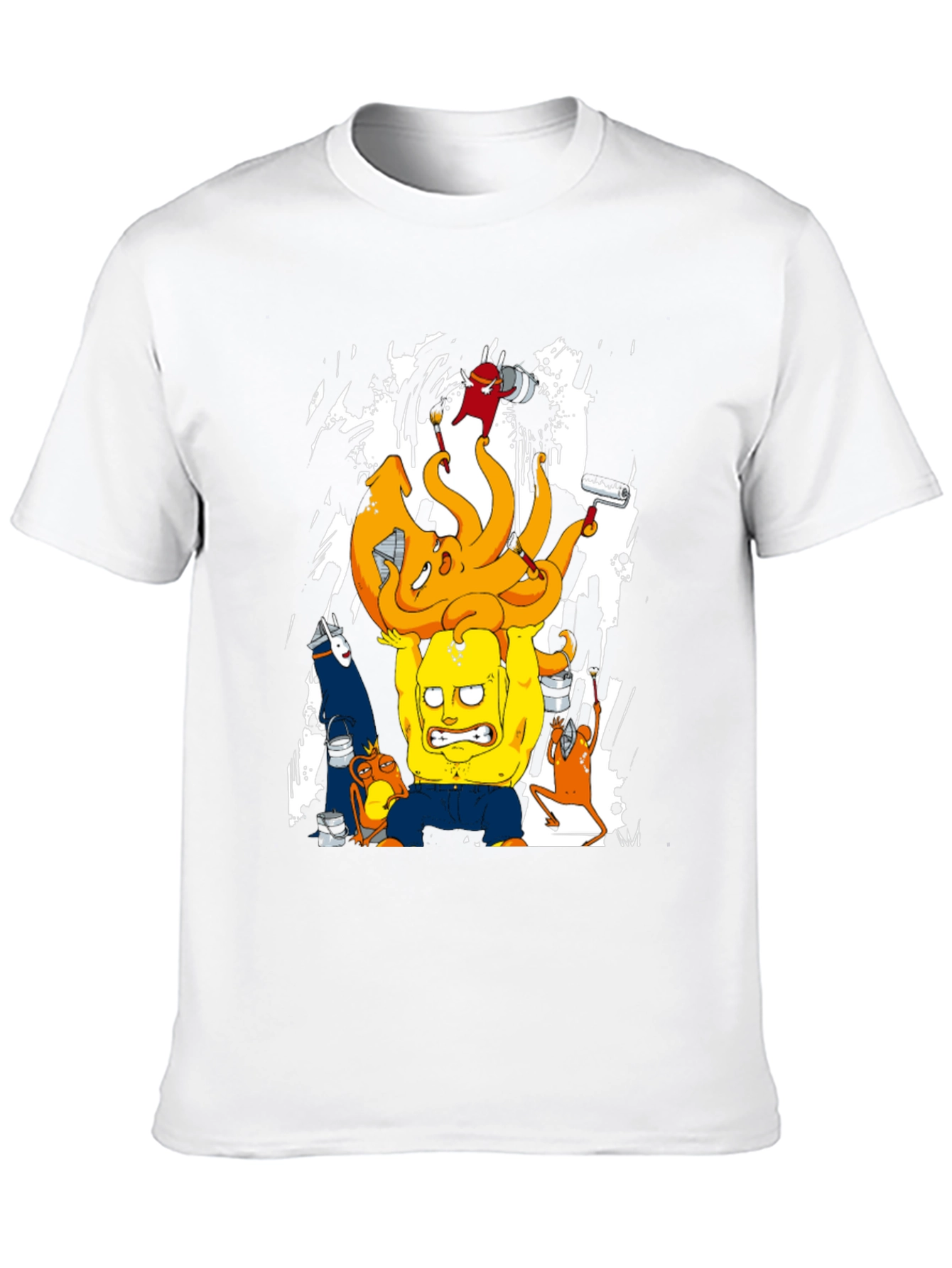 Cartoon Graphic T-Shirt - Black Crew Neck Tee
