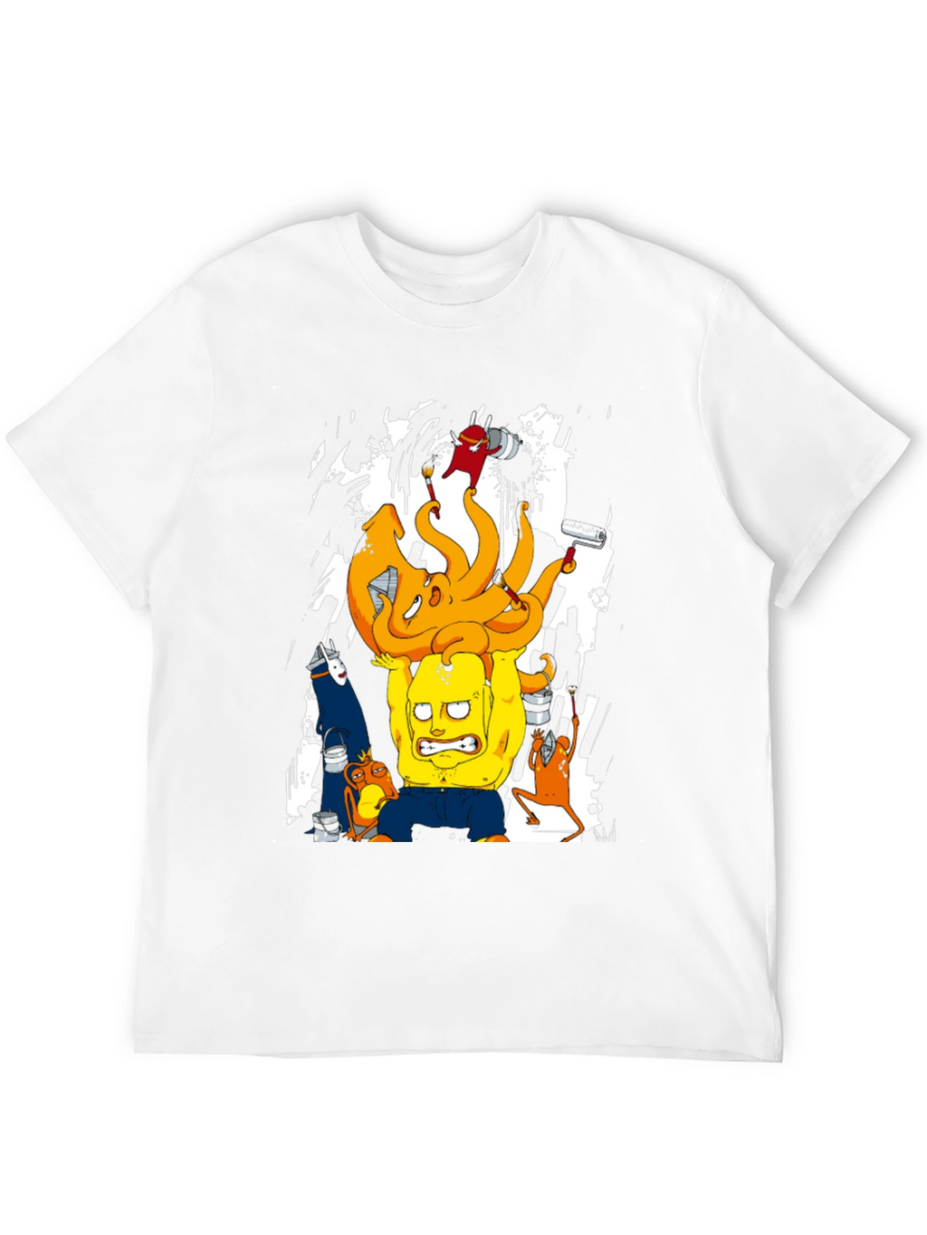 Cartoon Graphic T-Shirt - Black Crew Neck Tee