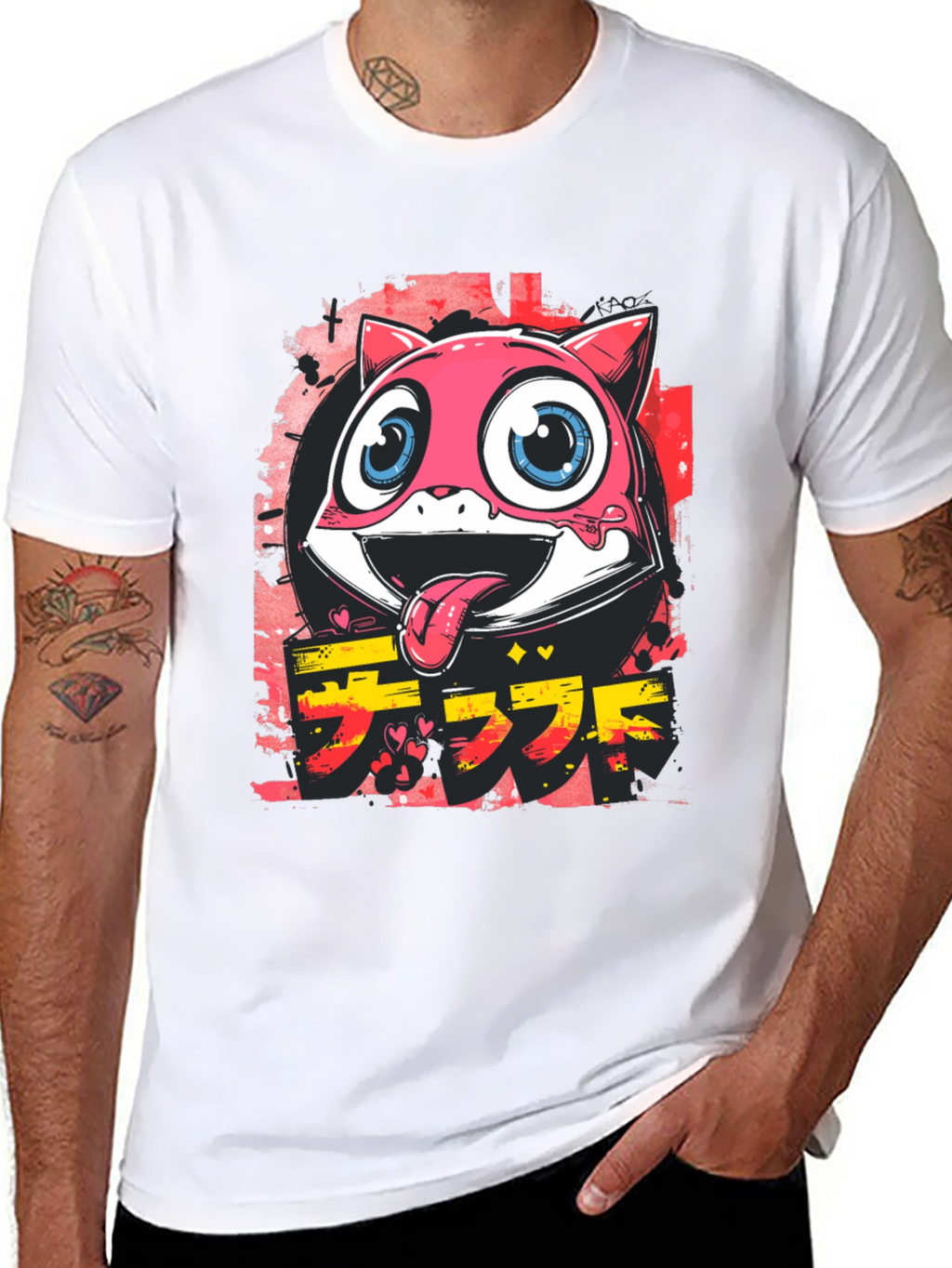Cool Pink Cartoon Cat Graphic Tee