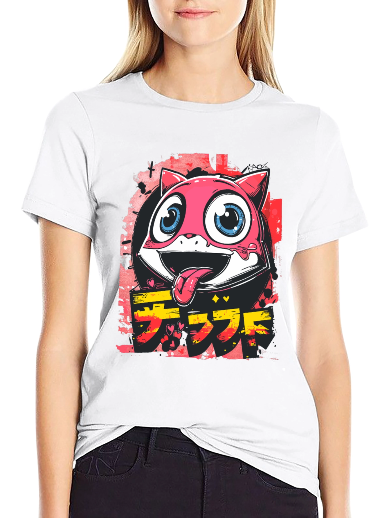 Cool Pink Cartoon Cat Graphic Tee