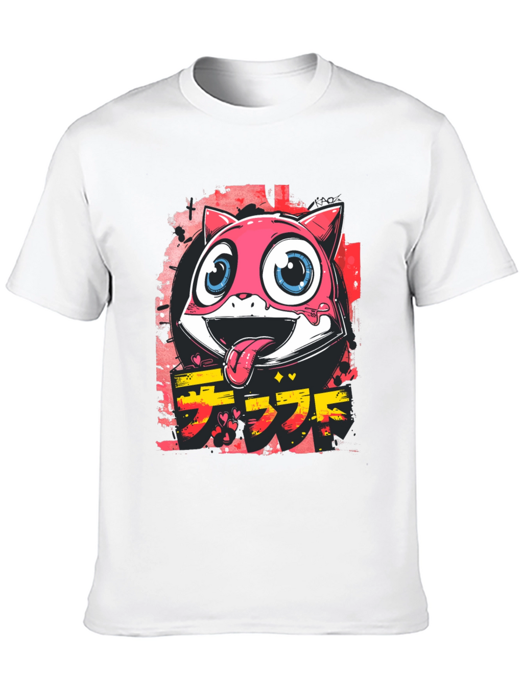 Cool Pink Cartoon Cat Graphic Tee
