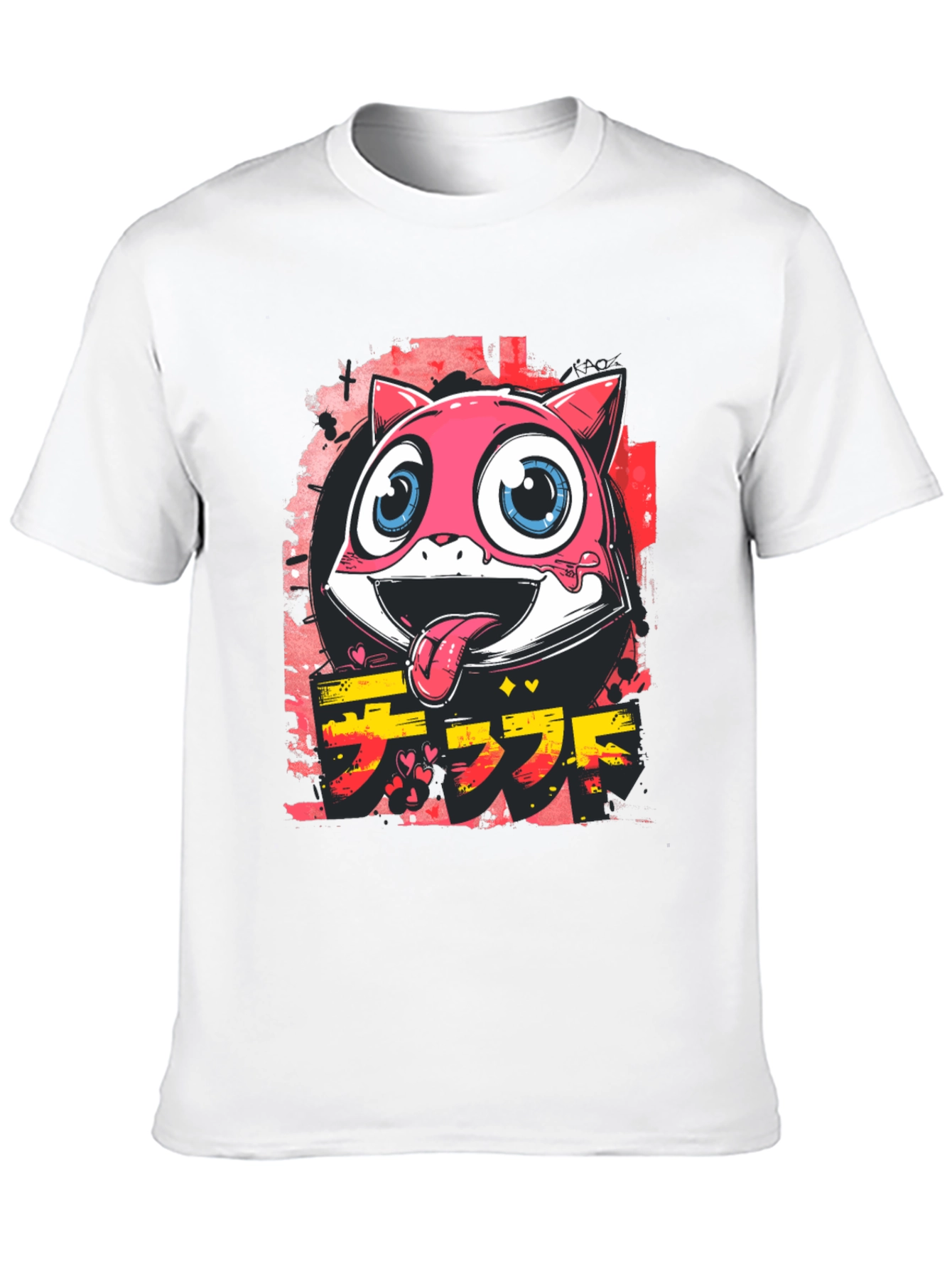 Cool Pink Cartoon Cat Graphic Tee