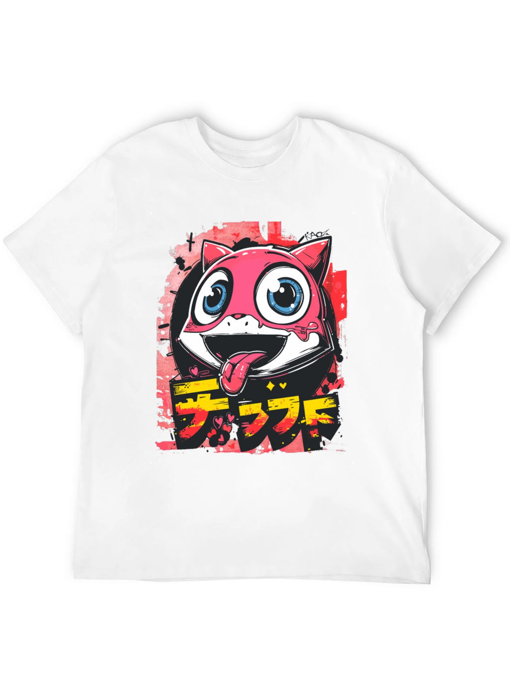Cool Pink Cartoon Cat Graphic Tee