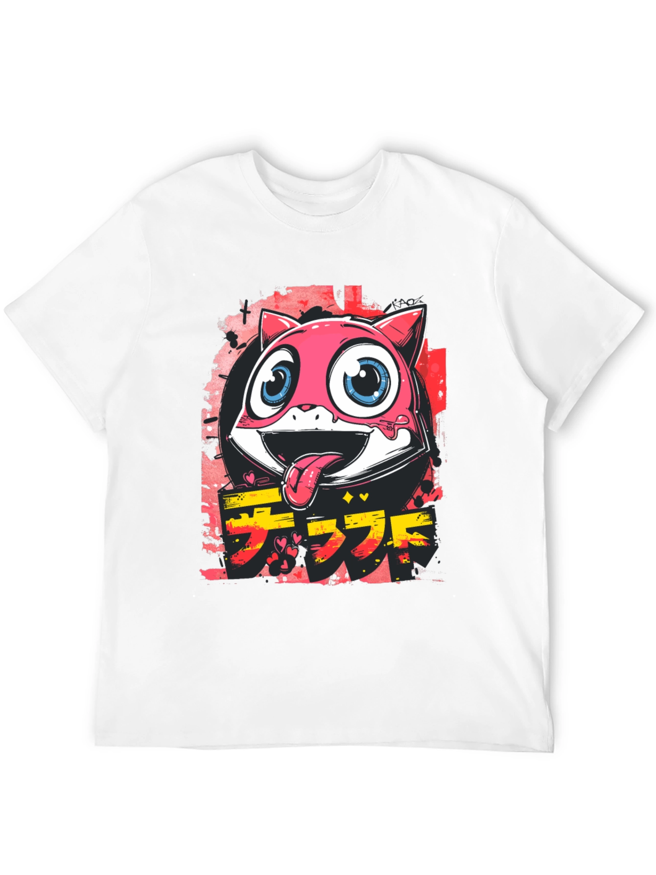 Cool Pink Cartoon Cat Graphic Tee