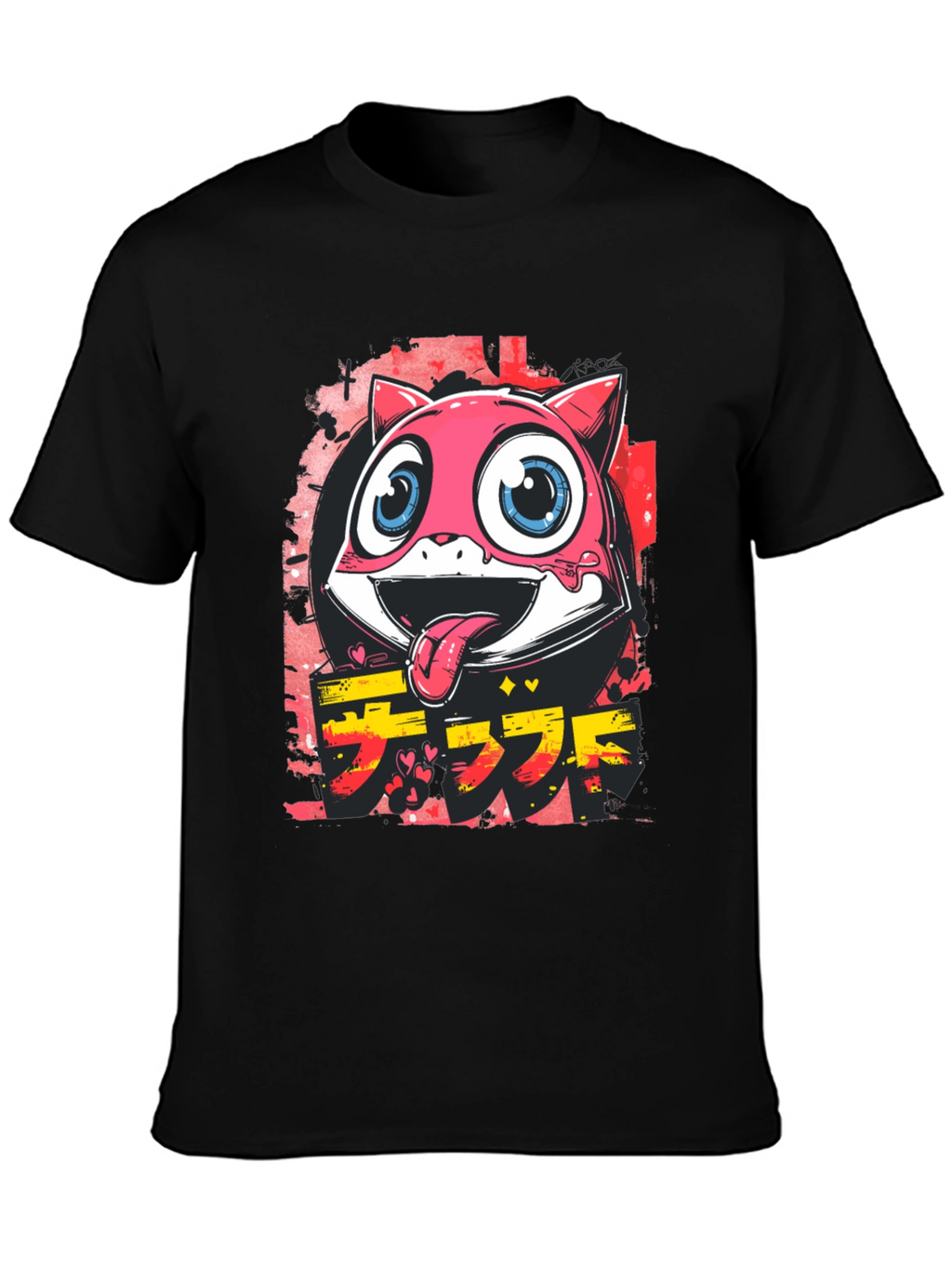 Cool Pink Cartoon Cat Graphic Tee