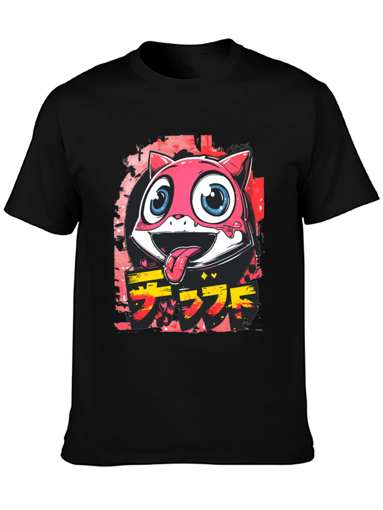 Cool Pink Cartoon Cat Graphic Tee
