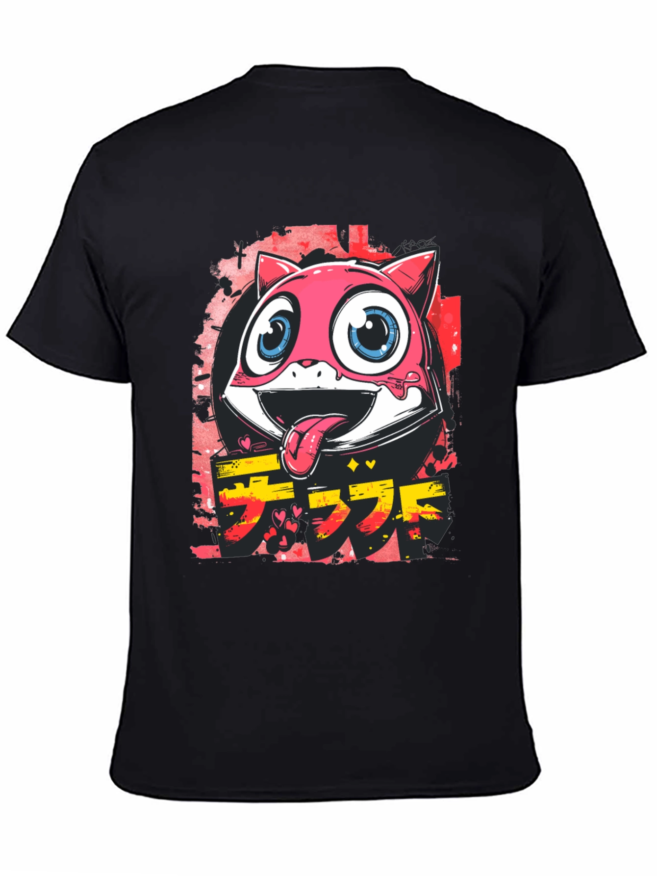 Cool Pink Cartoon Cat Graphic Tee