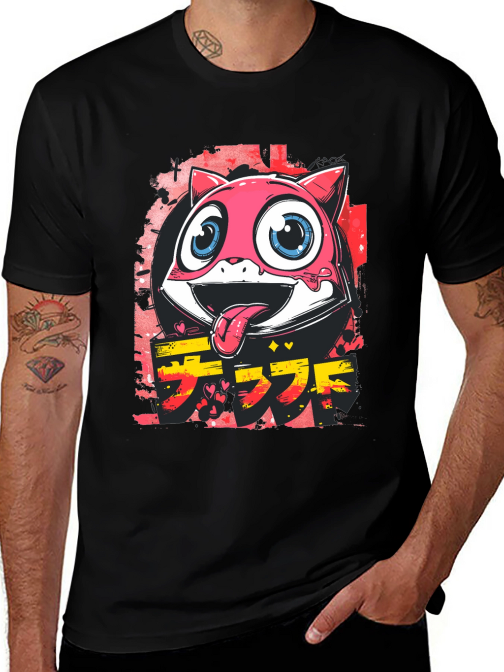Cool Pink Cartoon Cat Graphic Tee