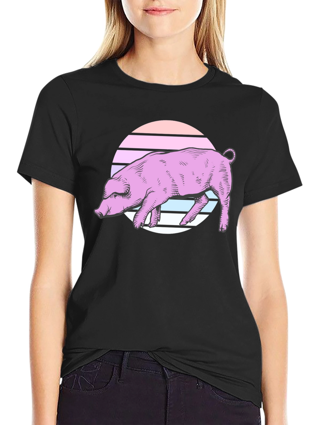 Retro Pig Graphic Tee - Unisex Black T-Shirt