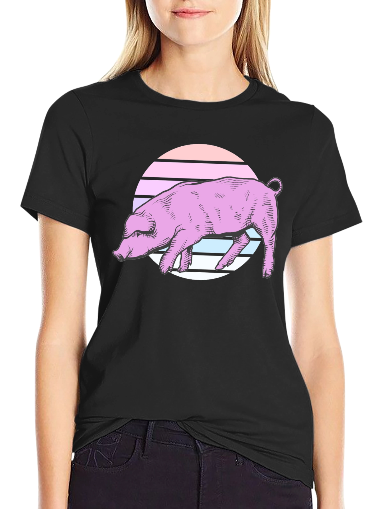 Retro Pig Graphic Tee - Unisex Black T-Shirt