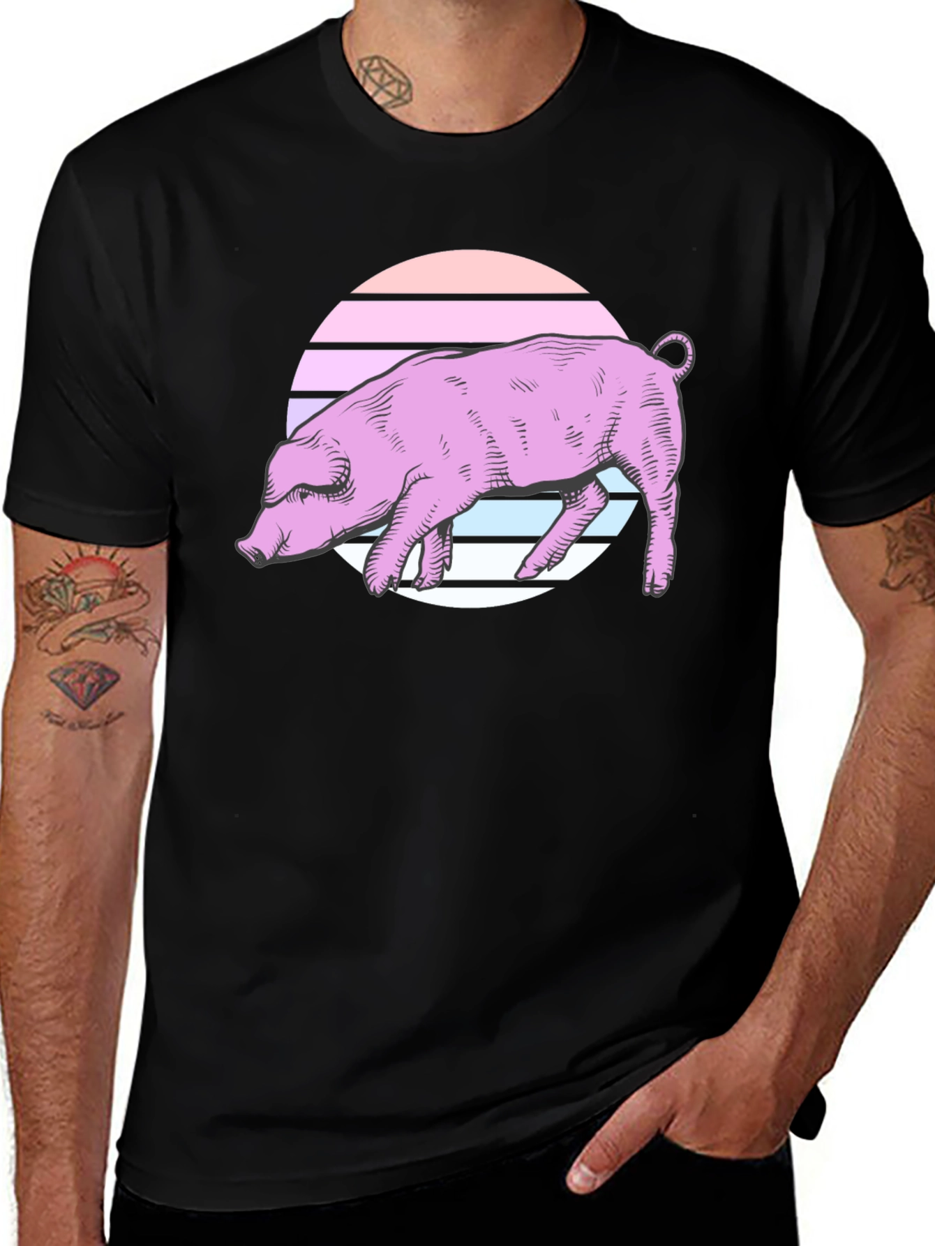 Retro Pig Graphic Tee - Unisex Black T-Shirt