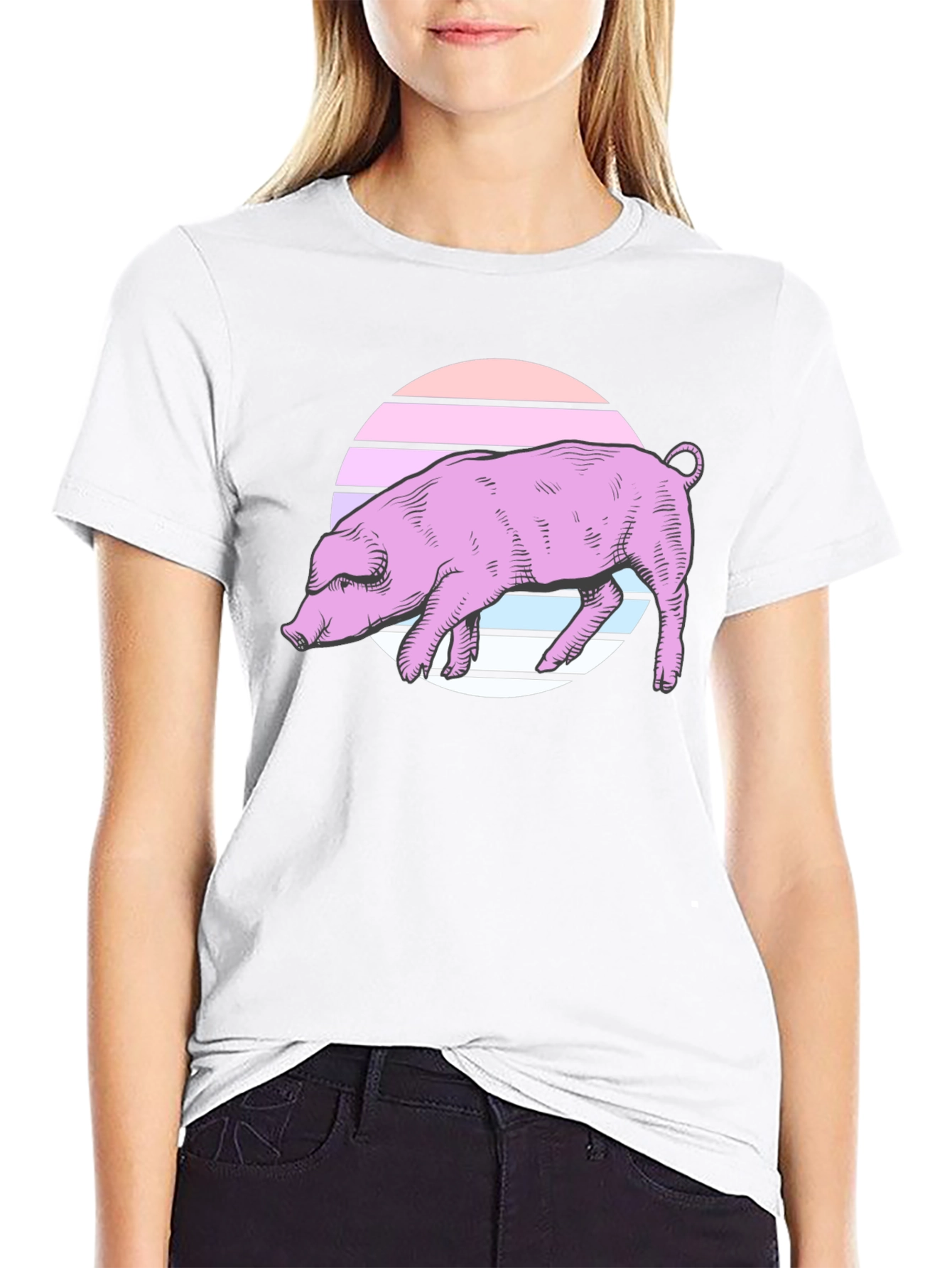 Retro Pig Graphic Tee - Unisex Black T-Shirt
