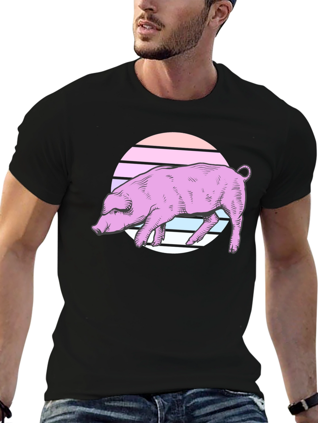 Retro Pig Graphic Tee - Unisex Black T-Shirt