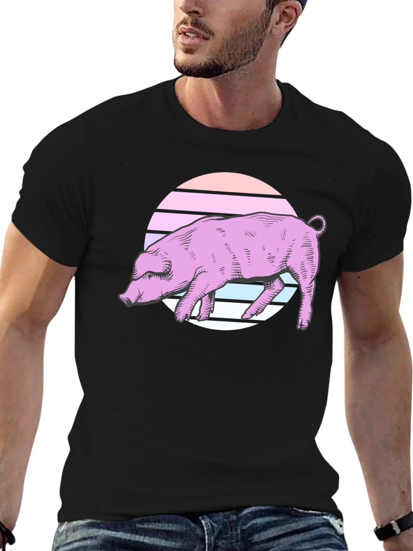Retro Pig Graphic Tee - Unisex Black T-Shirt
